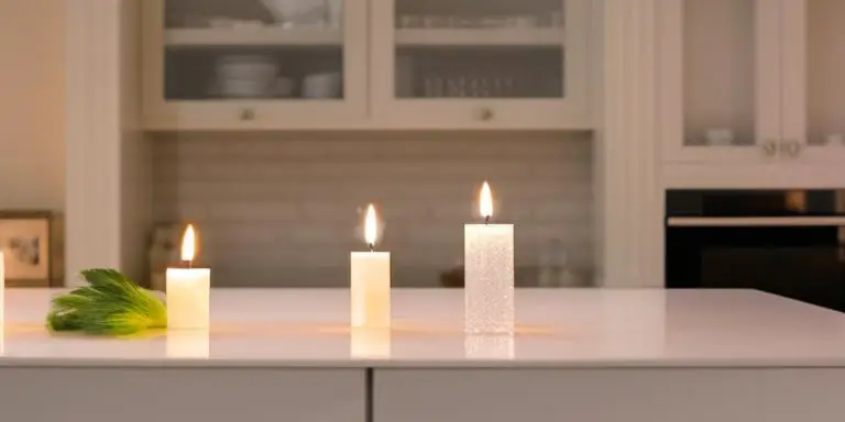 Sparkling candles on Kitchen Cabinet