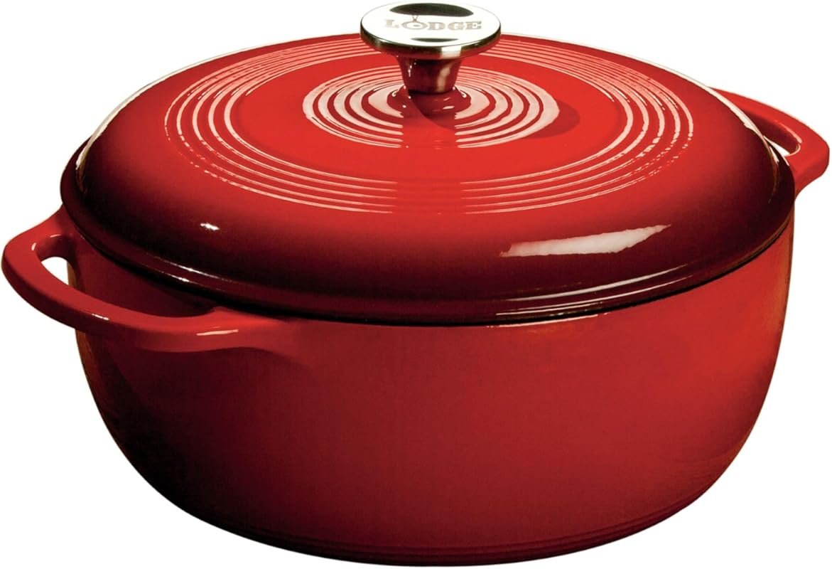 Lodge Essential 6QT Enamel Cast Iron Dutch Oven with Moisture-Sealing 