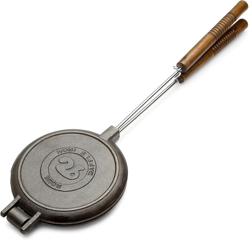 ROME Chuckwagon Cast Iron Waffle Iron for BBQ & Campfire – 1028 Model,