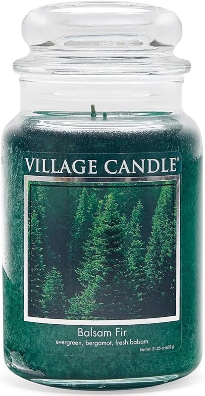 Village Candle Balsam Fir Large Apothecary Jar Candle, 21.25 oz, Green