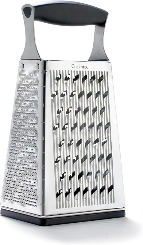 Cuisipro 4-Sided Stainless Steel Box Grater with Handle for Cheese, Ve