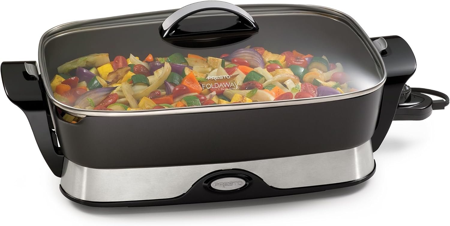 16-inch Electric Foldaway Skillet with Space-Saving Design, Easy Stora