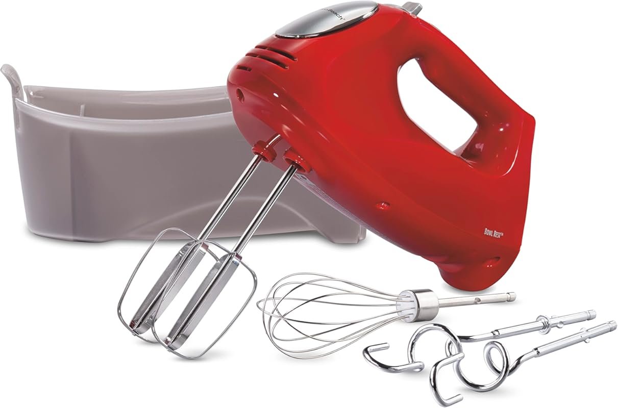 Hamilton Beach 6-Speed Electric Hand Mixer with Whisk, Dough Hooks, an