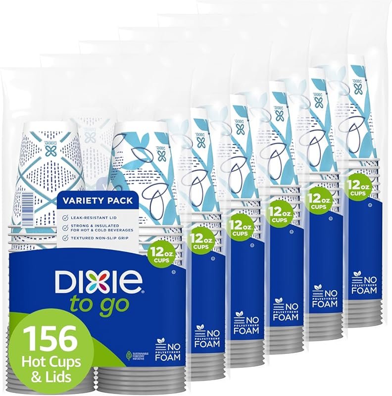 Dixie To Go 12oz Insulated Cups with Lids – 156ct (6x26), On-The-Go Ho