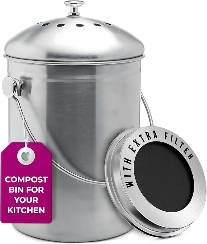 EPICA Stainless Steel Countertop Compost Bin, 1.3 Gallon with Carbon F