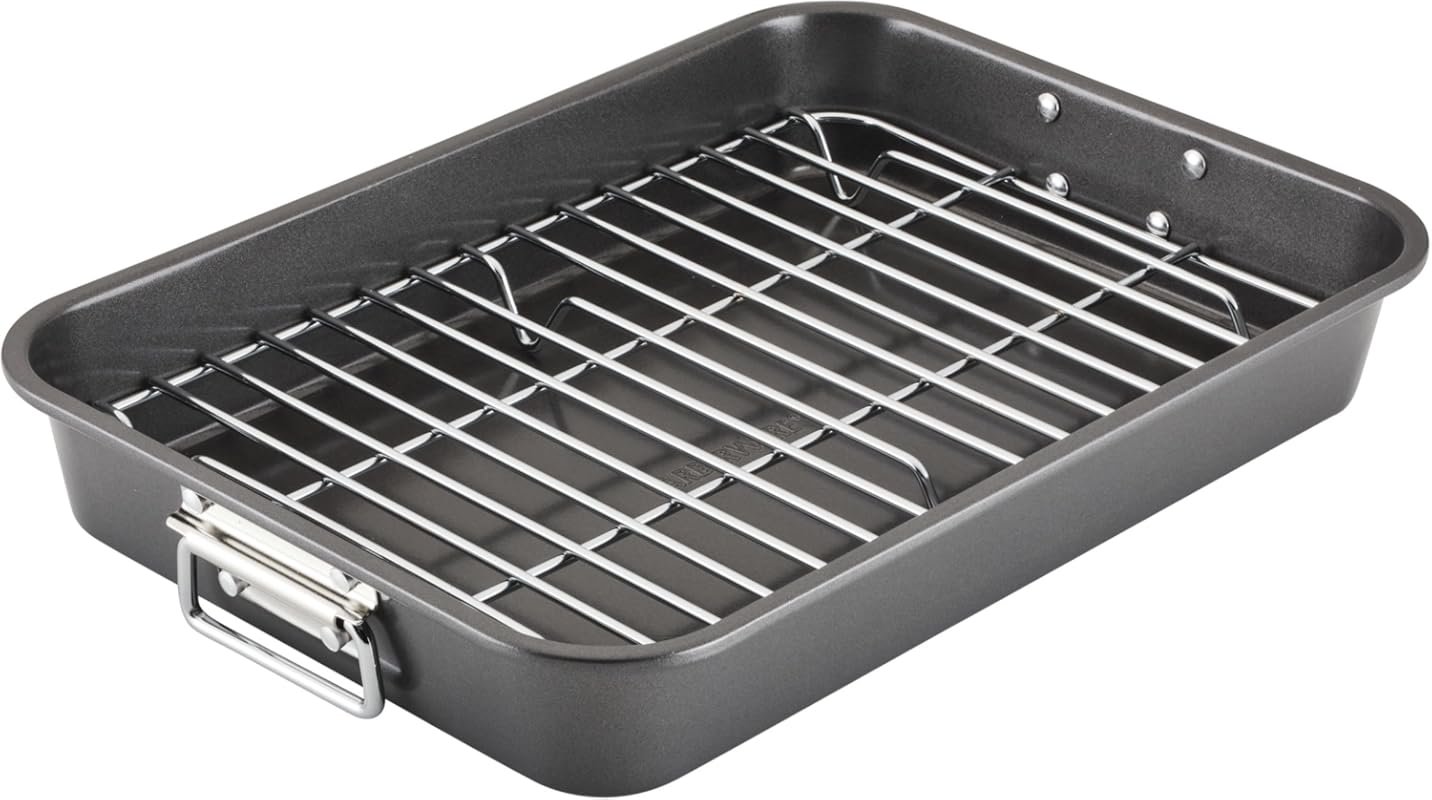 Farberware Nonstick Steel Roaster with Flat Rack – 11x15 Inches