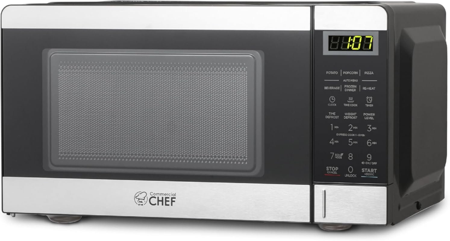 Commercial Chef 0.7 Cu.Ft Microwave with 10 Power Levels, 700W, Digita