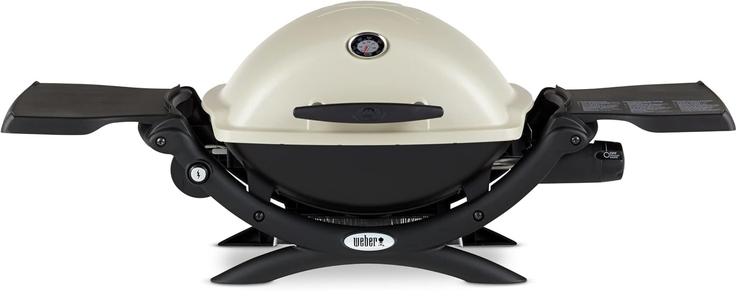 Weber Q1200 Portable Gas Grill, Titanium – 1-Burner Camping Grill with