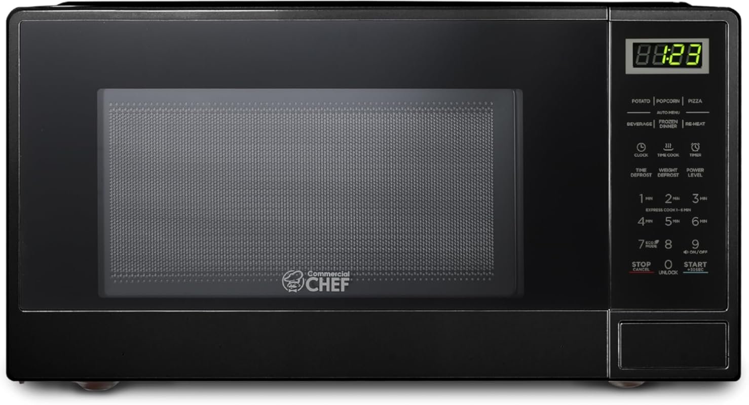 Commercial Chef 1.1 Cu Ft 1100W Push Button Microwave with Timer & Doo
