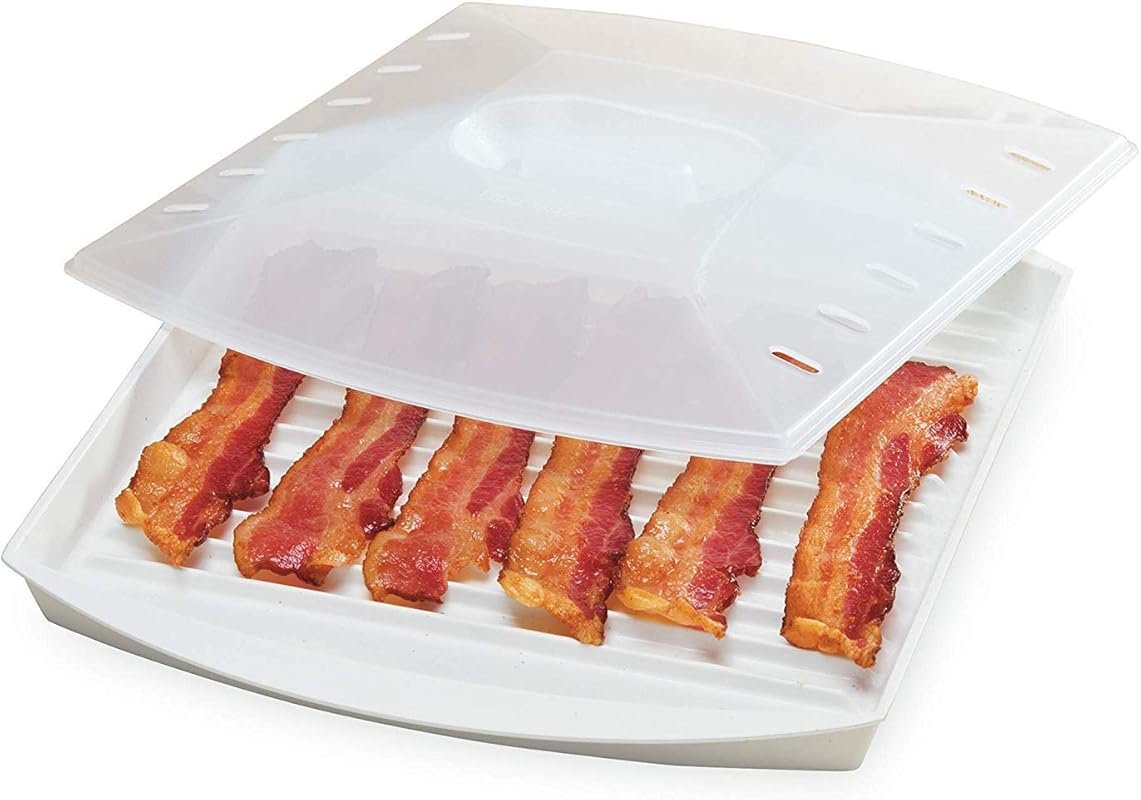 PrepSolutions Microwavable Bacon Grill, White – Nonstick & Easy-Clean 