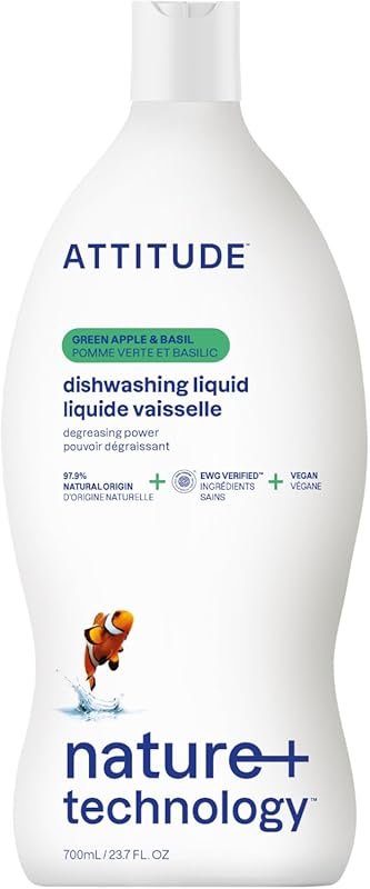 ATTITUDE EWG Verified Green Apple Basil Plant-Based Vegan Dish Soap, N