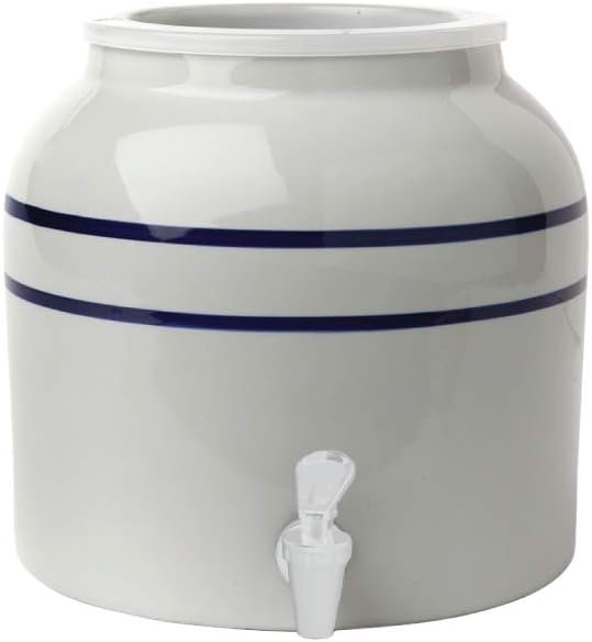 Classic blue stripe porcelain water dispenser for stylish hydration