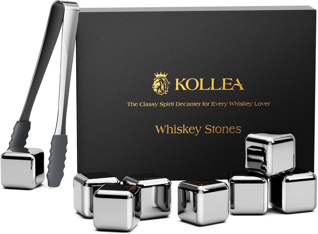 Kollea Stainless Steel Whiskey Stones 8 Pack Reusable Ice Cubes for Bo