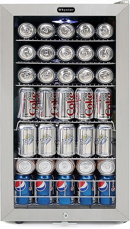 Whynter 127-Can Drink Fridge with Lock, Double Glass Door, BR-128WS, S