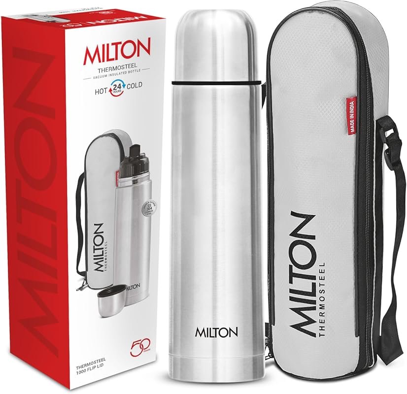 Milton Thermosteel Flip Lid 1000ml Vacuum Insulated Thermos, BPA-Free 