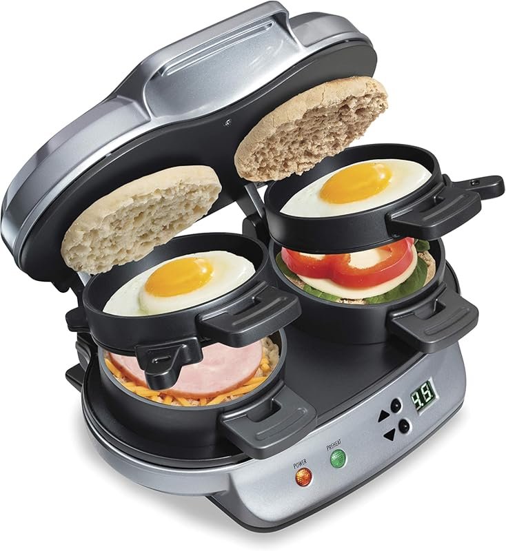 Hamilton Beach Dual Breakfast Sandwich Maker, 5-Minute Timer, PFAS-Fre