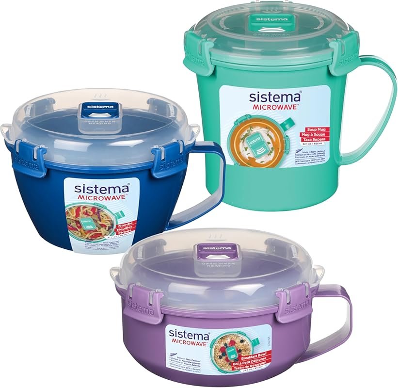 Sistema Microwave Containers – 3-Pack Soup Mug & Noodle Bowl with Stea