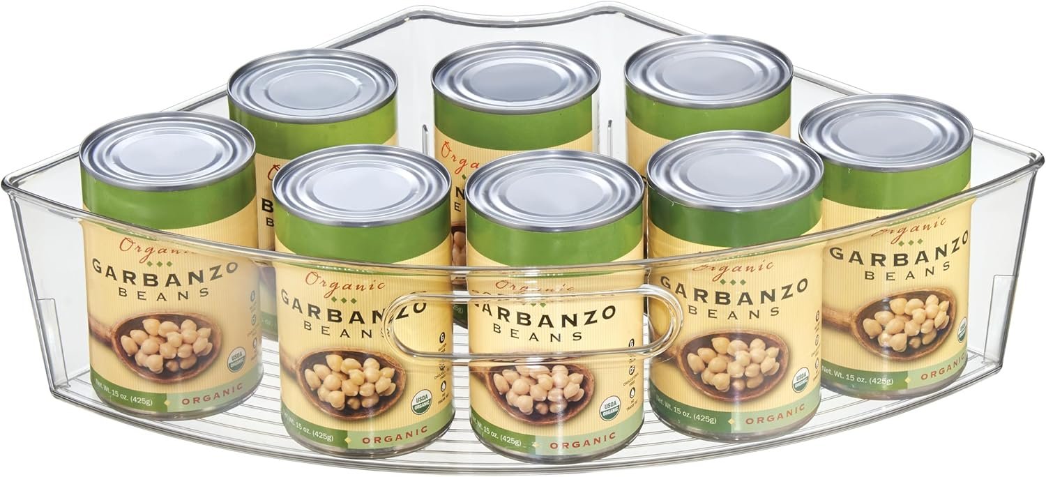 iDesign Clear Plastic 1/4 Wedge Cabinet Lazy Susan Bin for Kitchen Org