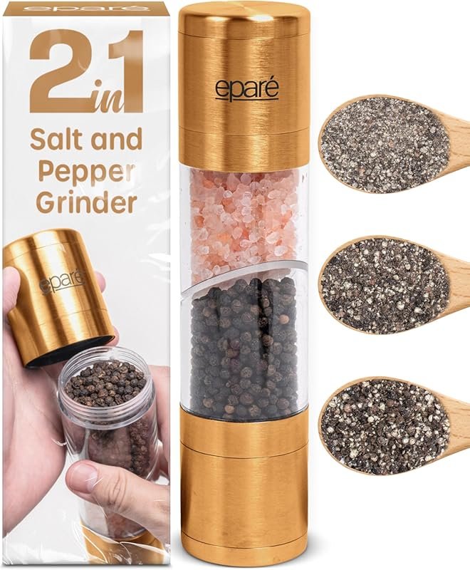 Eparé 2 in 1 Gold Brass Salt and Pepper Grinder Combo – Manual Refilla