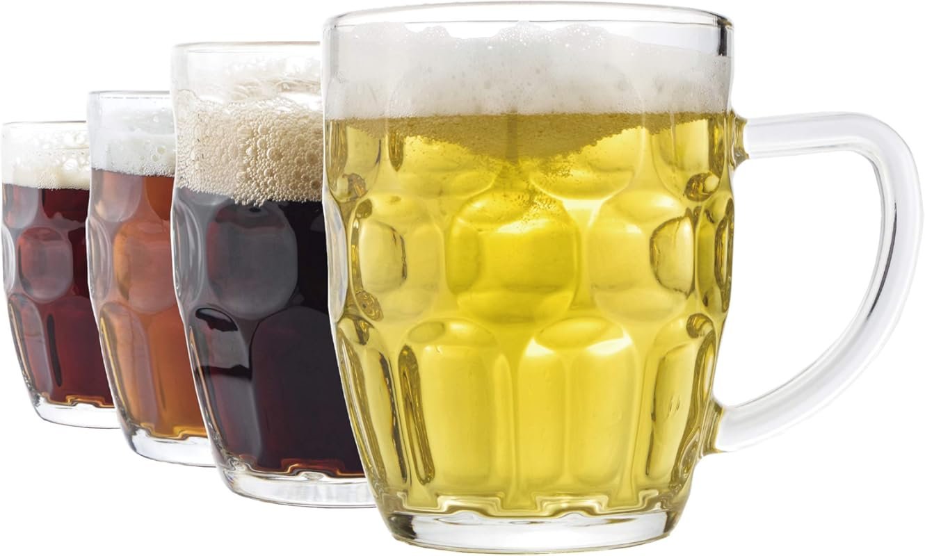 20 oz Dimple Stein Beer Mugs – 4-Pack German Style Thick Glass with Ha