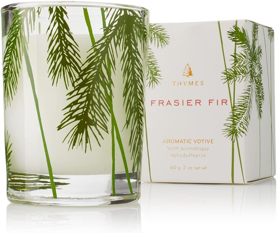 Thymes Frasier Fir Pine Needle Candle – Holiday Scented with Siberian 