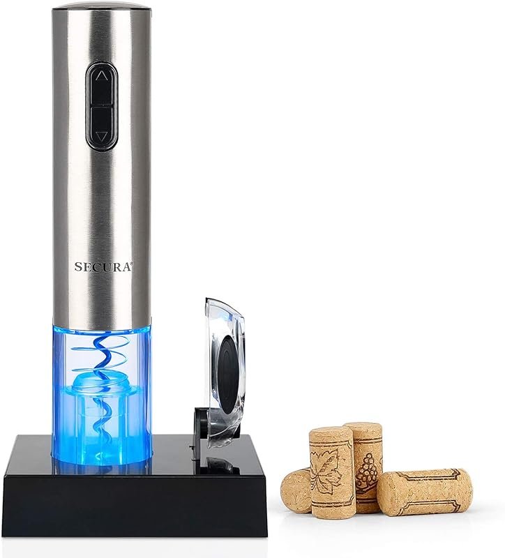 Secura Rechargeable Electric Wine Corkscrew with Foil Cutter – Stainle