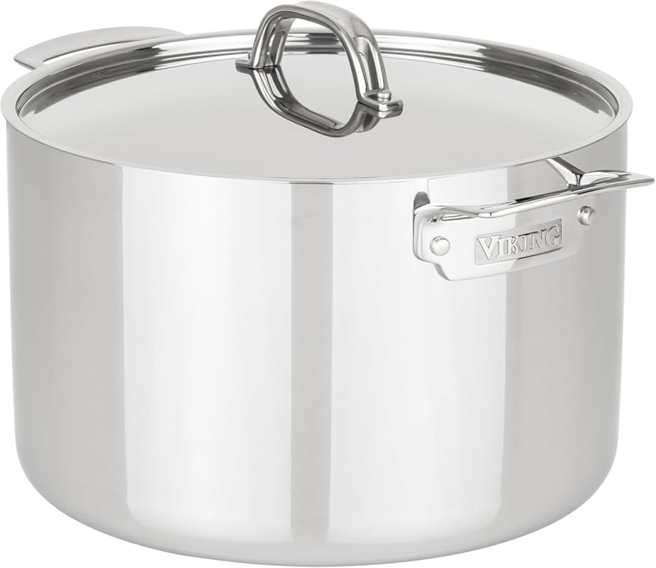 Viking 12 Quart 3-Ply Stainless Steel Stock Pot with Lid, Dishwasher &