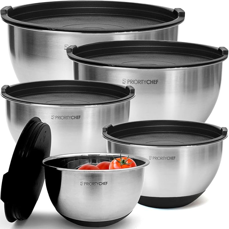 Priority Chef Premium 5-Piece Nesting Stainless Steel Mixing Bowls wit