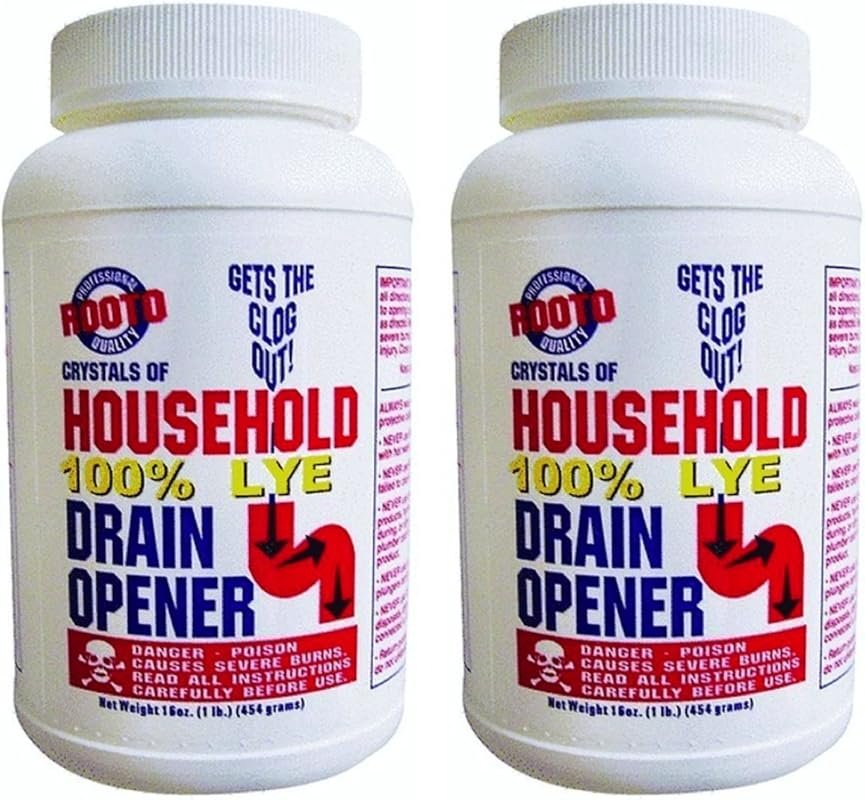 1030 Drain Cleaner With Lye, 1 lb, 2 Piece, Fast-Acting Clog Remover