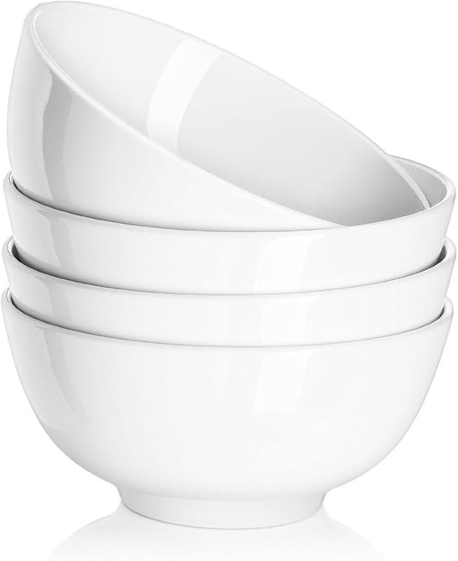 DOWAN White Ceramic Bowls Set of 4 – 22oz Microwave & Dishwasher Safe 