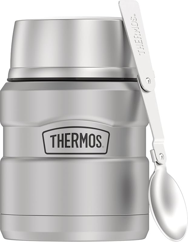 THERMOS 16 oz Vacuum-Insulated Food Jar with Spoon in Matte Stainless 