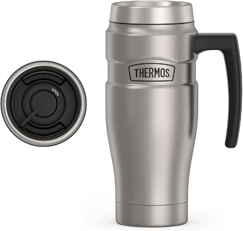 THERMOS 16oz Matte Steel Vacuum-Insulated Travel Mug with Handle, Leak