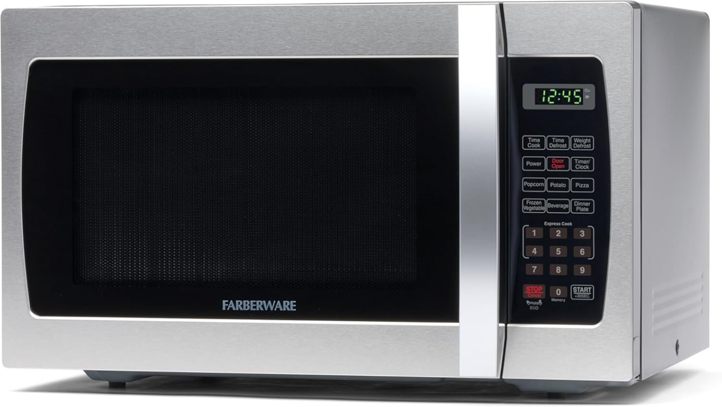 Farberware 1000W Countertop Microwave with Auto Cook, Defrost & Child 