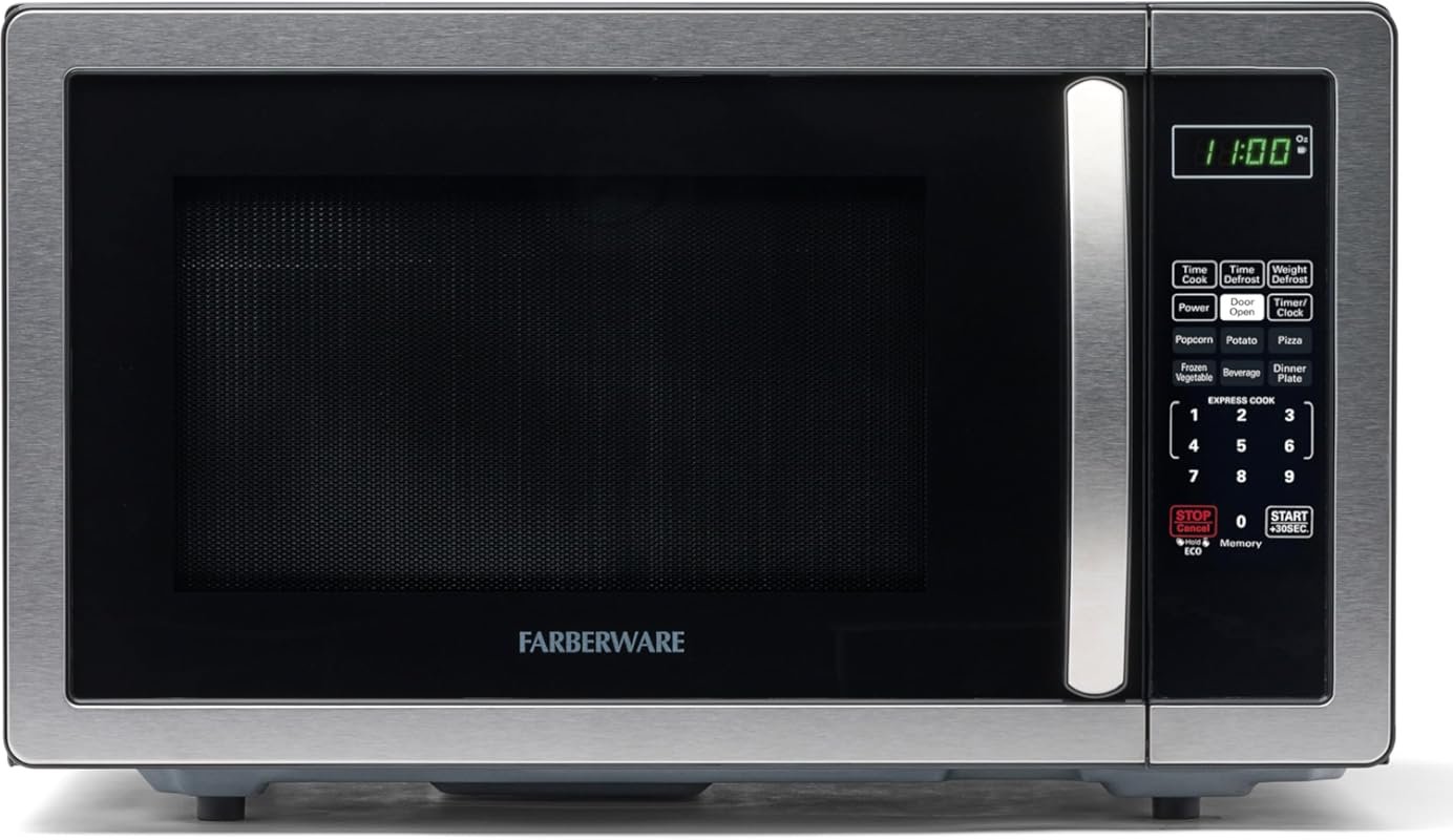 Farberware 1.1 Cu Ft 1000W Microwave with Auto Cook, Defrost & Child S