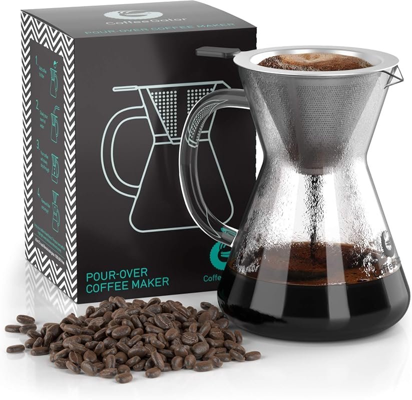 Coffee Gator Pour Over Coffee Maker 14oz with Reusable Stainless Filte