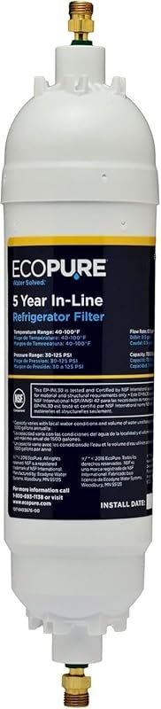 EcoPure EPINL30 5-Year Inline Refrigerator Water Filter, Universal Fit