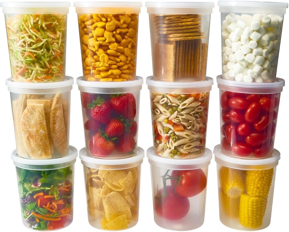 DuraHome 24-Pack 32 oz Quart Leak-Proof Clear Plastic Food Storage Con