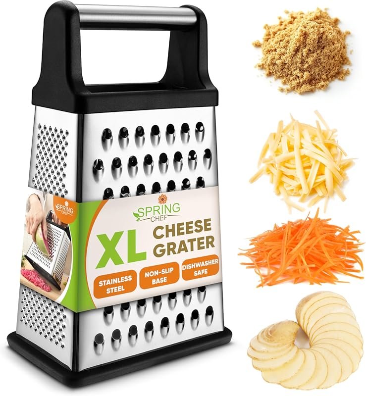 Spring Chef XL Professional 4-Sided Stainless Steel Box Grater for Par