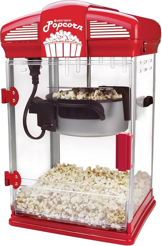West Bend Stir Crazy Theater Popcorn Popper with Nonstick Kettle, Red