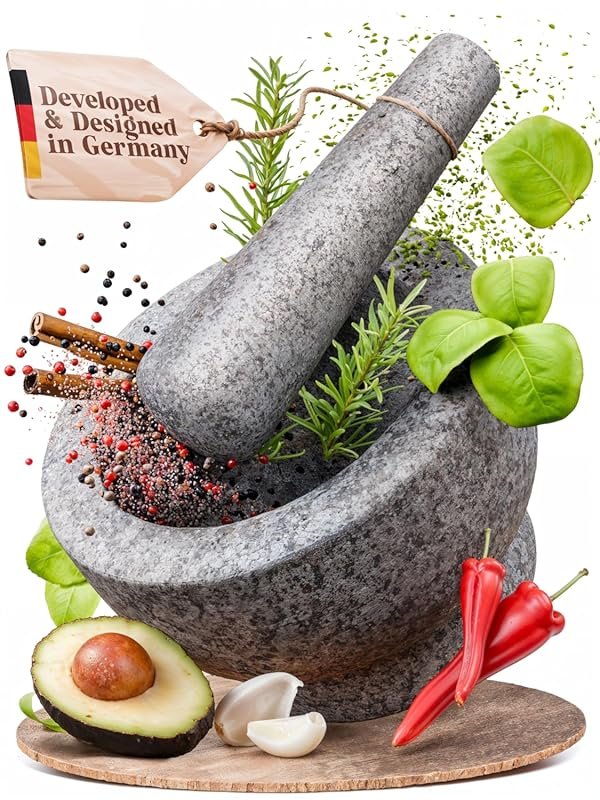 ChefSofi 6 Inch Unpolished Granite Mortar & Pestle Set with Anti-Scrat