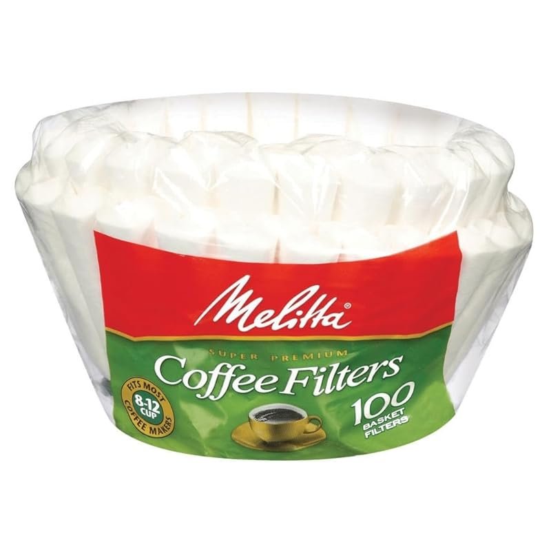 Melitta White Basket Coffee Filters for 8-12 Cup Brewers, 100 Count