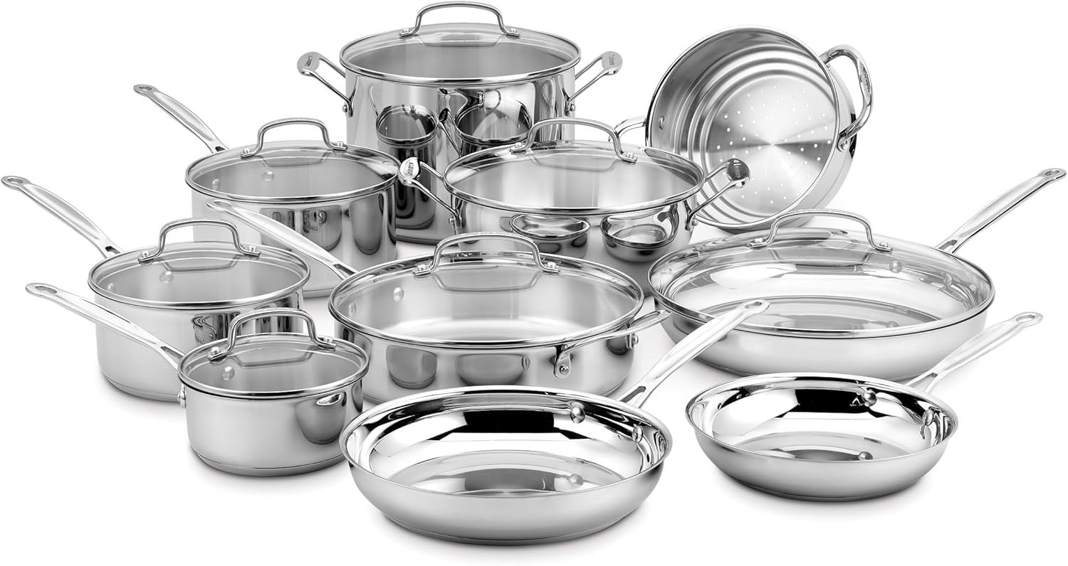 Cuisinart 17-Piece Chef's Classic Stainless Steel Cookware Set, Alumin