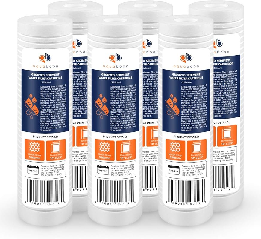 Aquaboon 5 Micron 10x2.5 Grooved Sediment Filter for Whole House, Comp