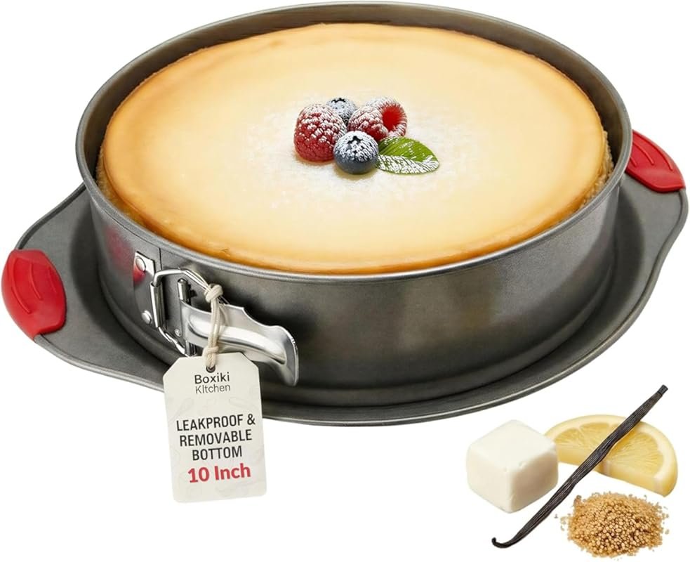 Boxiki Kitchen 10 Inch Nonstick Springform Pan with Silicone Handles, Leakproof Cheesecake Mold
