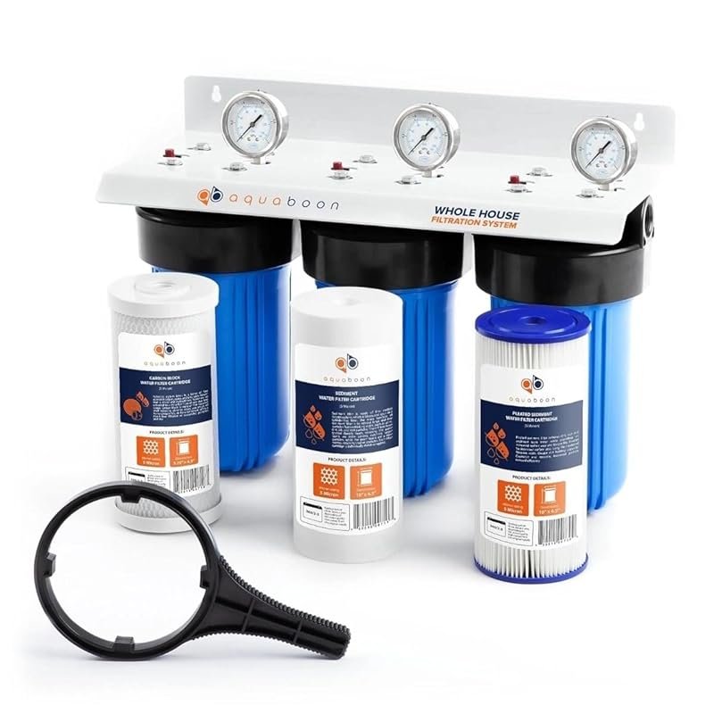 Aquaboon 3-Stage Whole House Water Filter System with 5 Micron Pleated