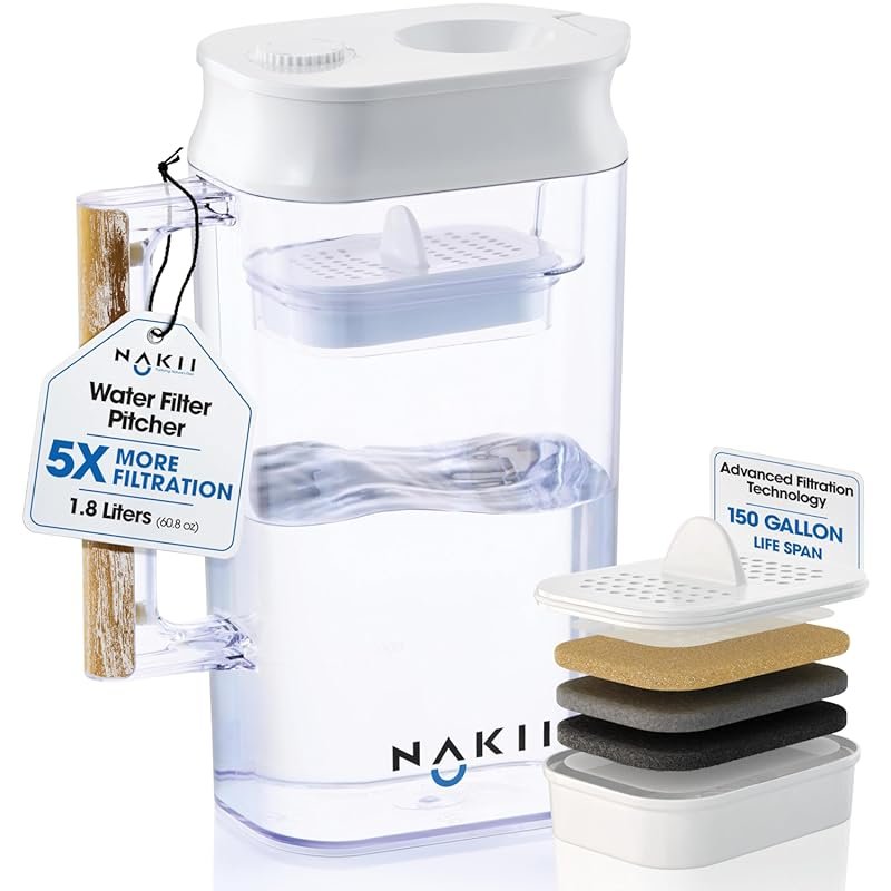 Long-Lasting Water Pitcher with 150 Gallons Filtration, Removes Chlori