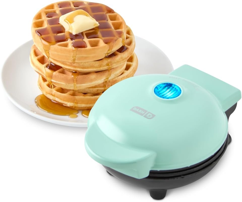 Dash Mini Compact Nonstick Waffle Maker for Kids & Families, Aqua