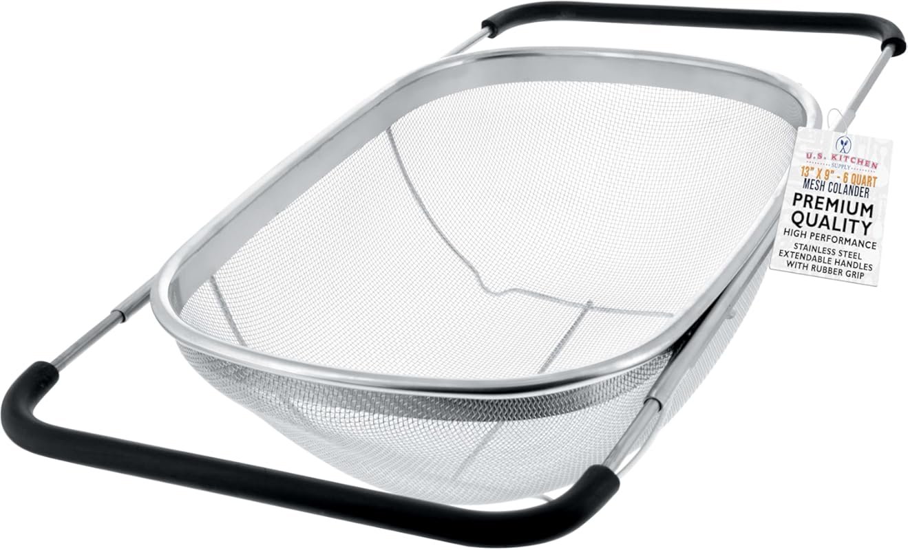 U.S. Kitchen Supply 6-Quart Stainless Steel Collapsible Colander with 