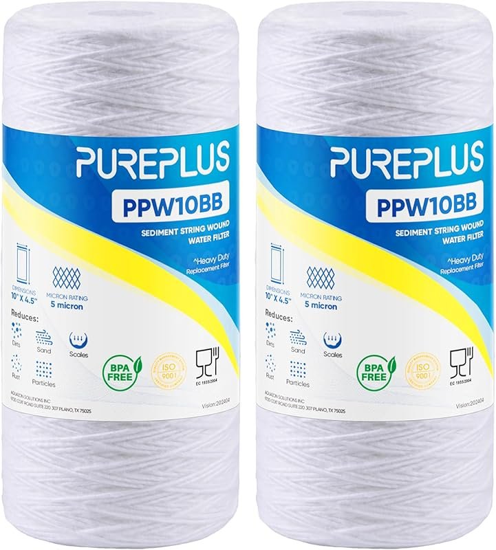 PUREPLUS 5 Micron Whole House String Wound Sediment Filter for Well Wa