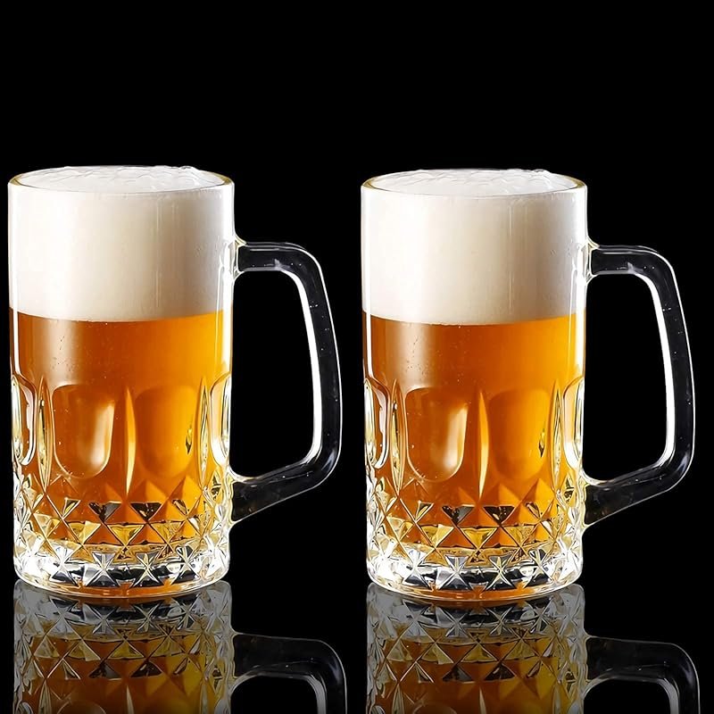 German Clear 20 oz Beer Stein Mugs with Handle – Set of 2 for Men